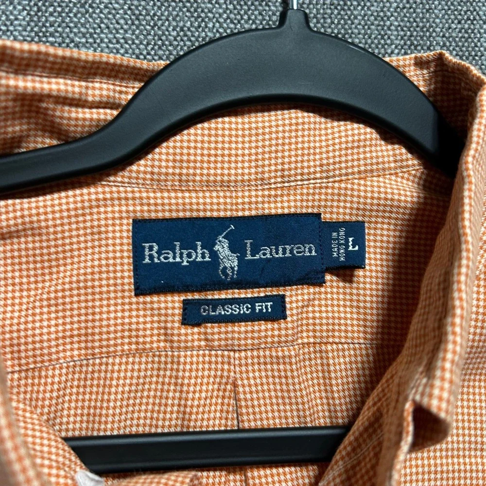Ralph Lauren Mens Classic Fit Orange Houndstooth Button Down Shirt Large L - Picture 3 of 6
